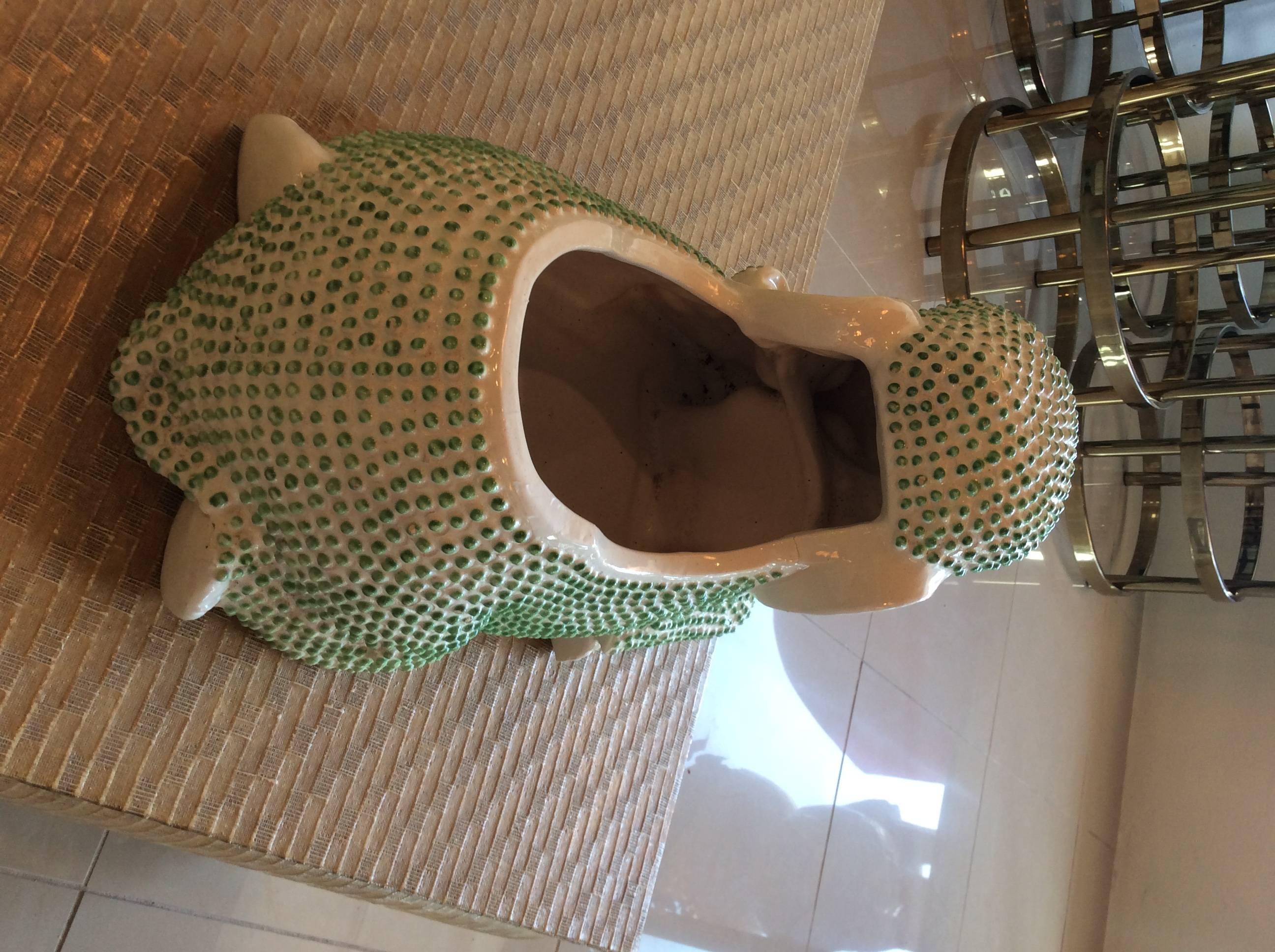 Green Hobnail Elephant Ceramic Planter Pot Vintage Palm Beach Garden Plant 1