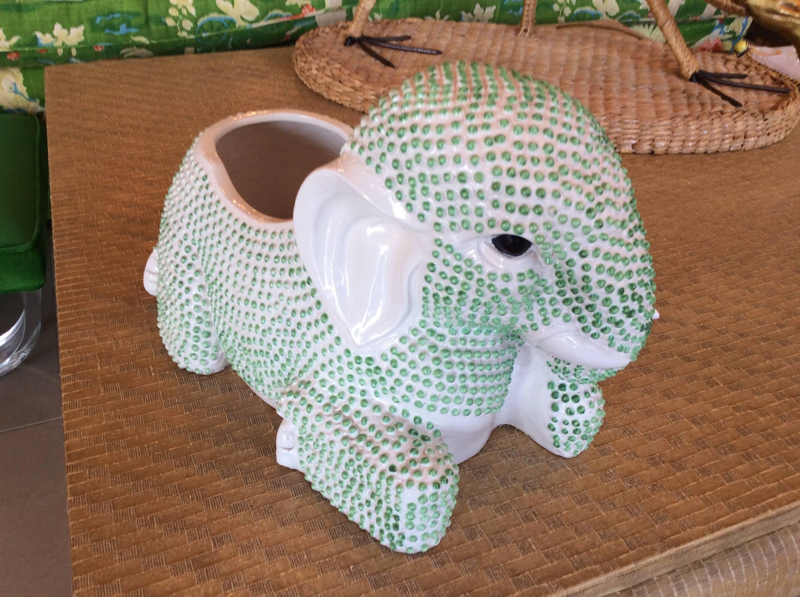 Green Hobnail Elephant Ceramic Planter Pot Vintage Palm Beach Garden Plant 3
