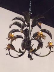 Palm Beach Frond Tree Leaf Leaves Chandelier Metal Tole Vintage Chinoiserie