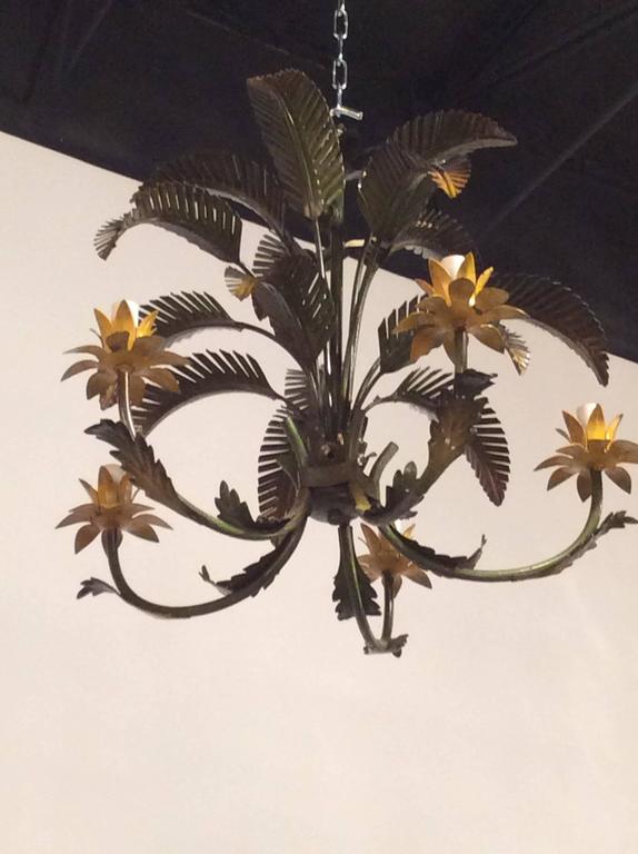 Palm Beach Frond Tree Leaf Leaves Chandelier Metal Tole Vintage Hollywood Regency Palm Beach Frond Tree Leaf Leaves Chandelier Metal Tole Vintage Chinoiserie For