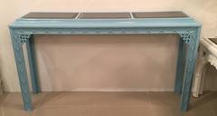 Console Table Lacquered Blue Vintage Fret Work Fretwork Chinese Chippendale