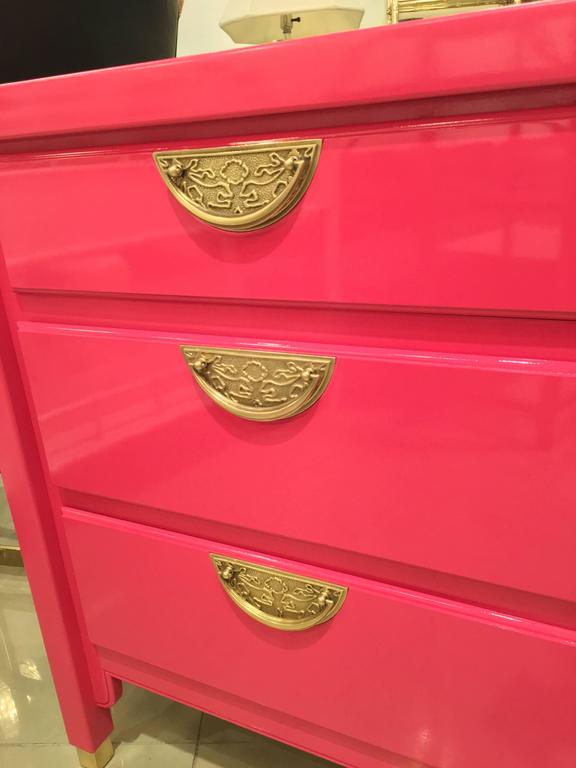 Lacquered Pink Dresser Credenza Sideboard Buffet Brass Hollywood ...