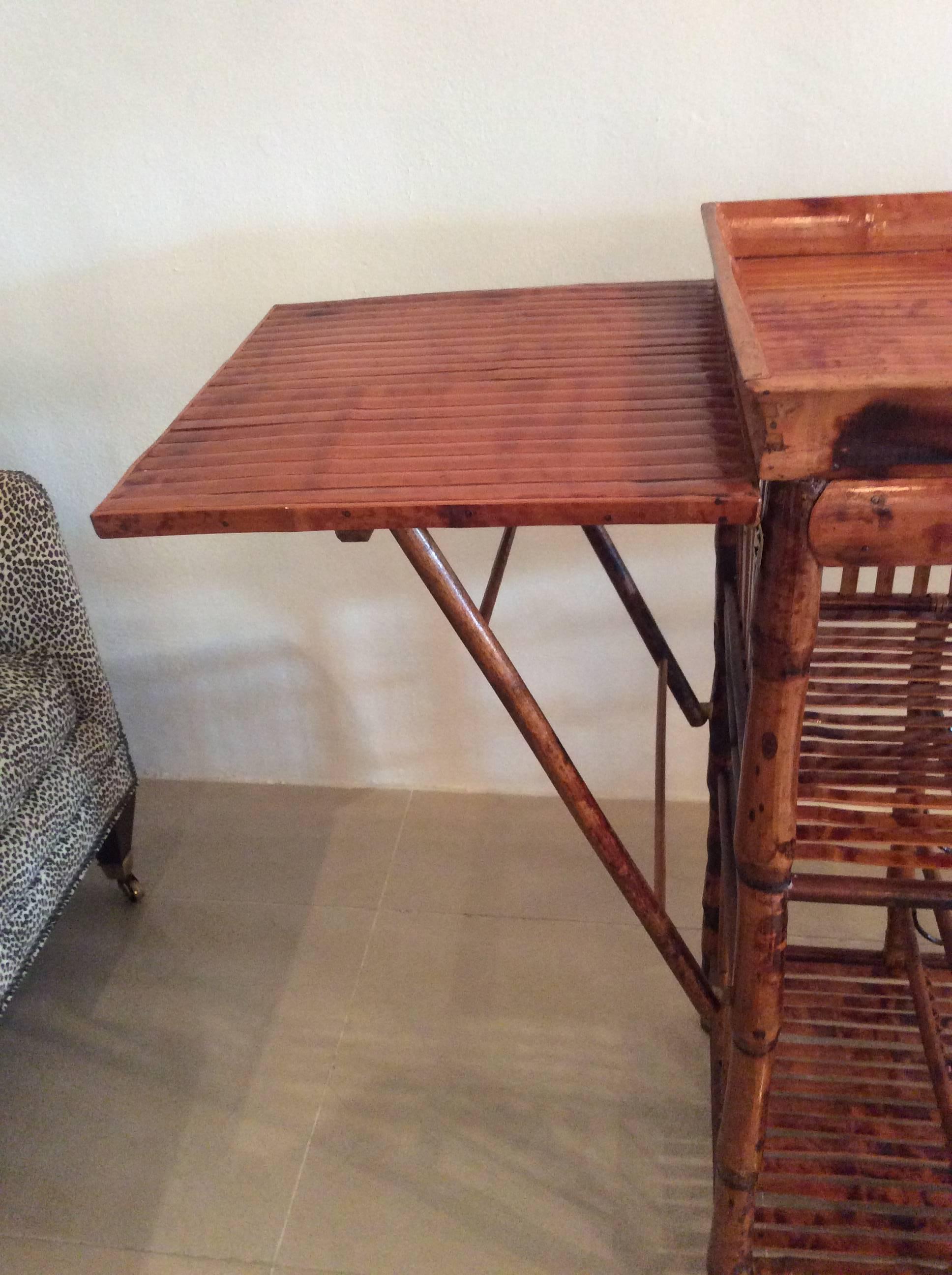 Faux Bamboo Rattan Tortoise Shell Bar Cart Reed Liquor Drink Hollywood Regency In Excellent Condition In West Palm Beach, FL