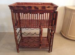 Faux Bamboo Rattan Tortoise Shell Bar Cart Reed Liquor Drink Hollywood Regency