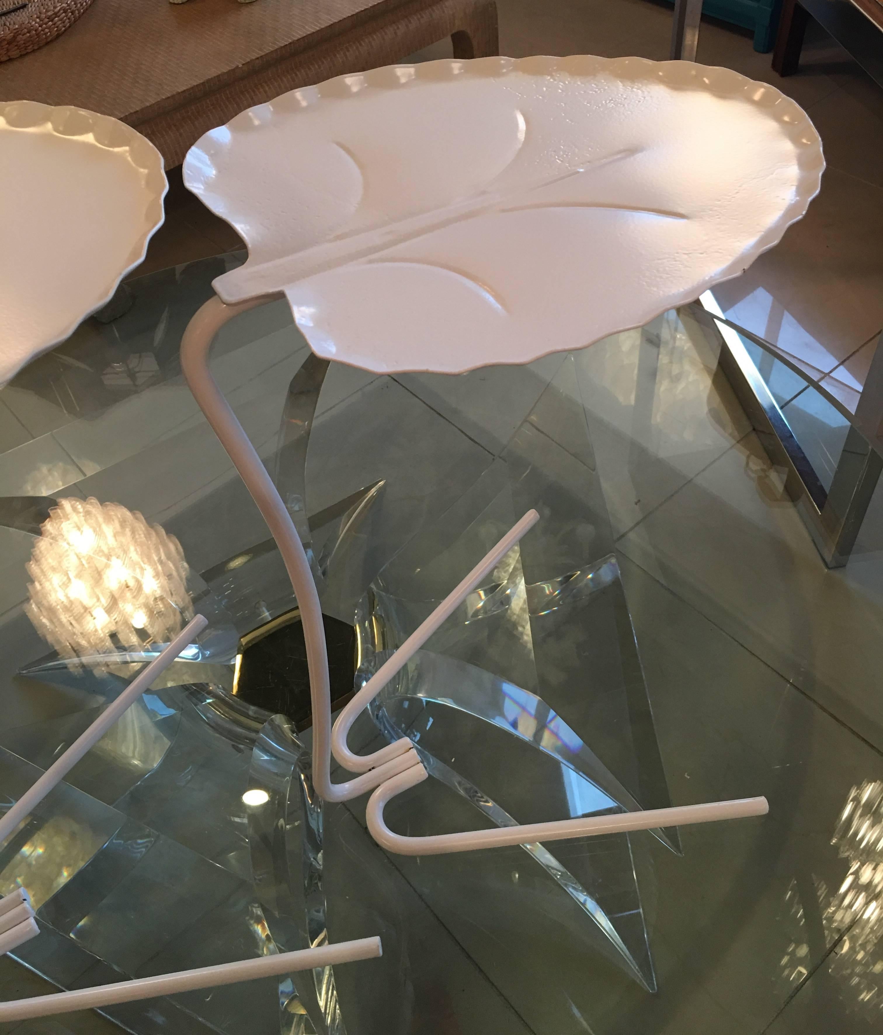 Mid-Century Modern Salterini Pair of Lily Pad Leaf Side End Nesting Tables Newly Powdercoated White