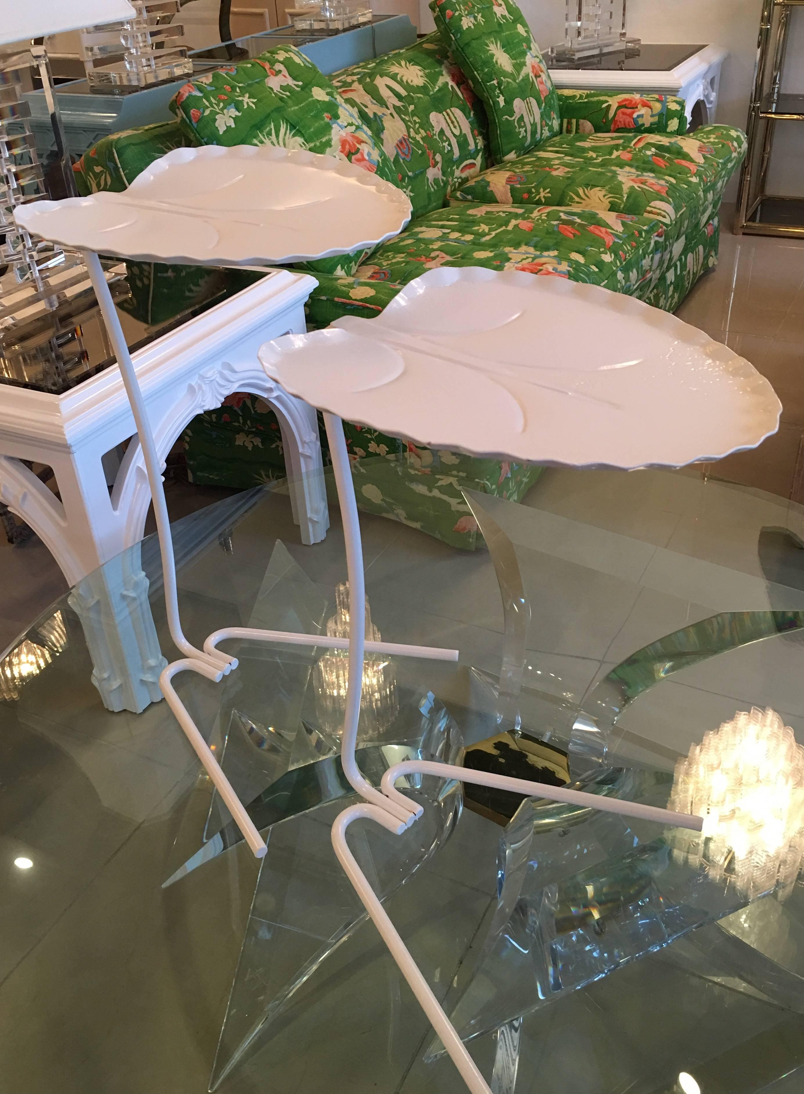Salterini Pair of Lily Pad Leaf Side End Nesting Tables Newly Powdercoated White In Good Condition In West Palm Beach, FL