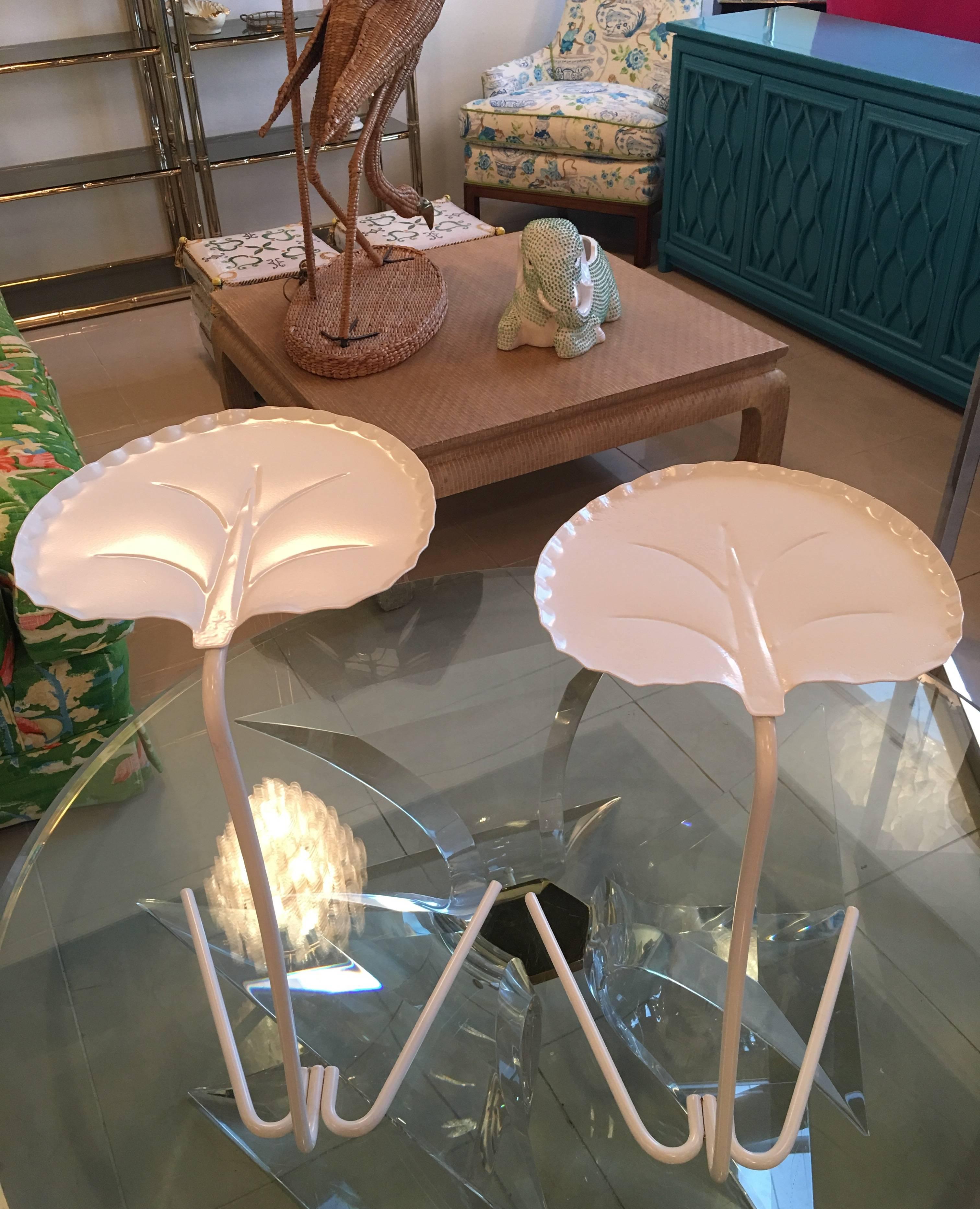 Late 20th Century Salterini Pair of Lily Pad Leaf Side End Nesting Tables Newly Powdercoated White
