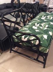 Rattan Chinese Chippendale Sofa Newly Lacquered and Upholstered Tropical Leaf