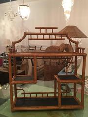 Pagoda Rattan Bamboo Wall or Floor Shelf Shelves Etagere Tropical Palm Beach