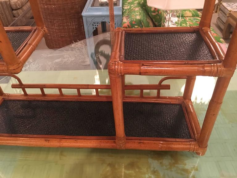 Pagoda Rattan Bamboo Wall or Floor Shelf Shelves Etagere Tropical Palm