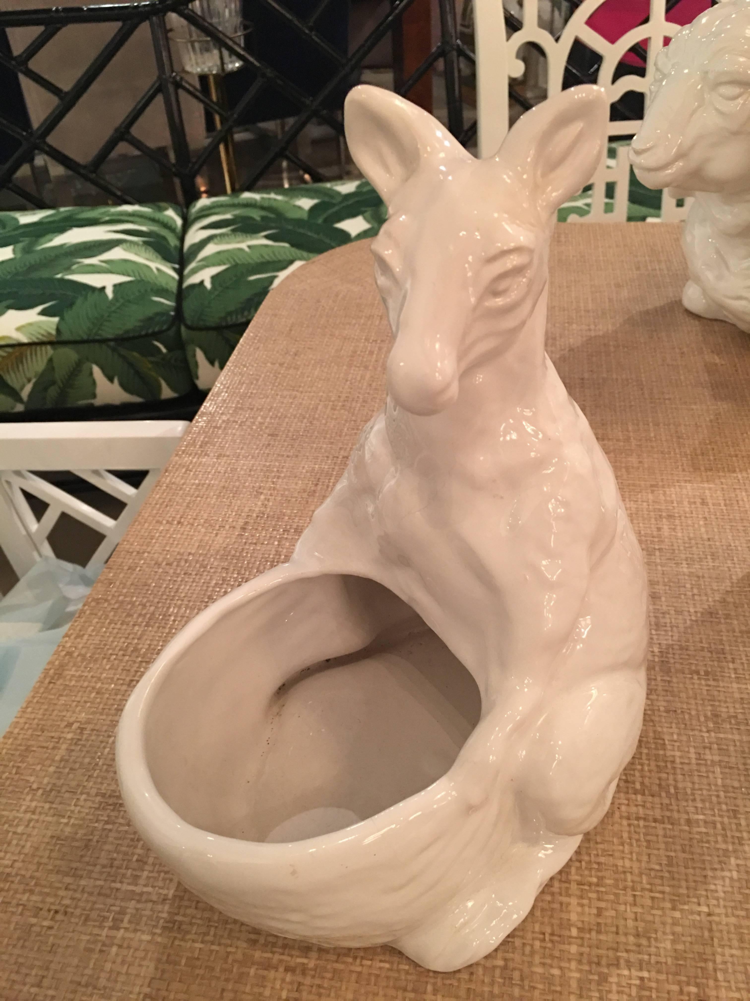 Hollywood Regency Kangaroo Ceramic Planter Pot Made in Italy Bonwit Teller Italian Statue Vintage For Sale