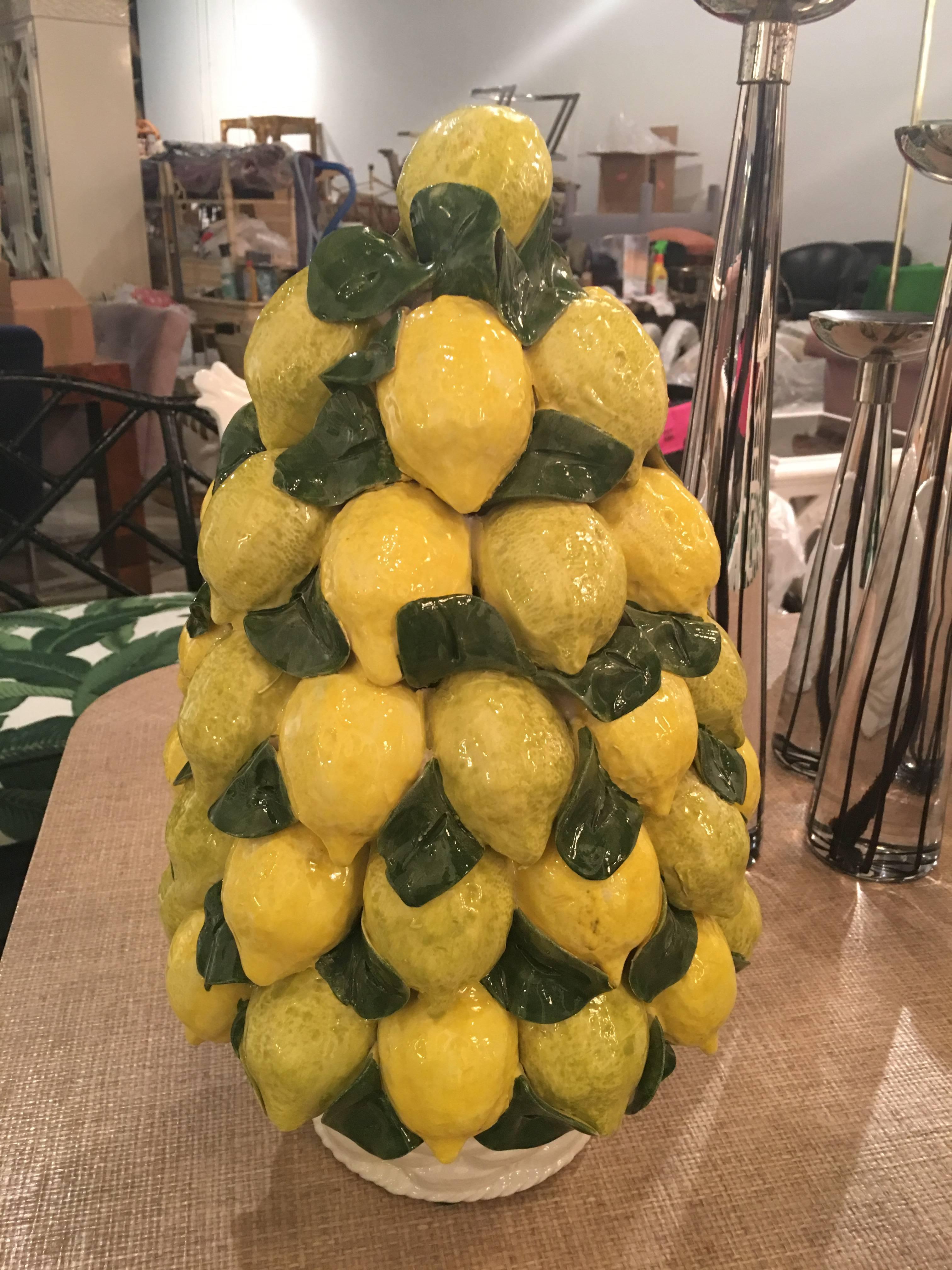 Large Vintage Lemon Tree Centerpiece Italy Italian Ceramic Hollywood