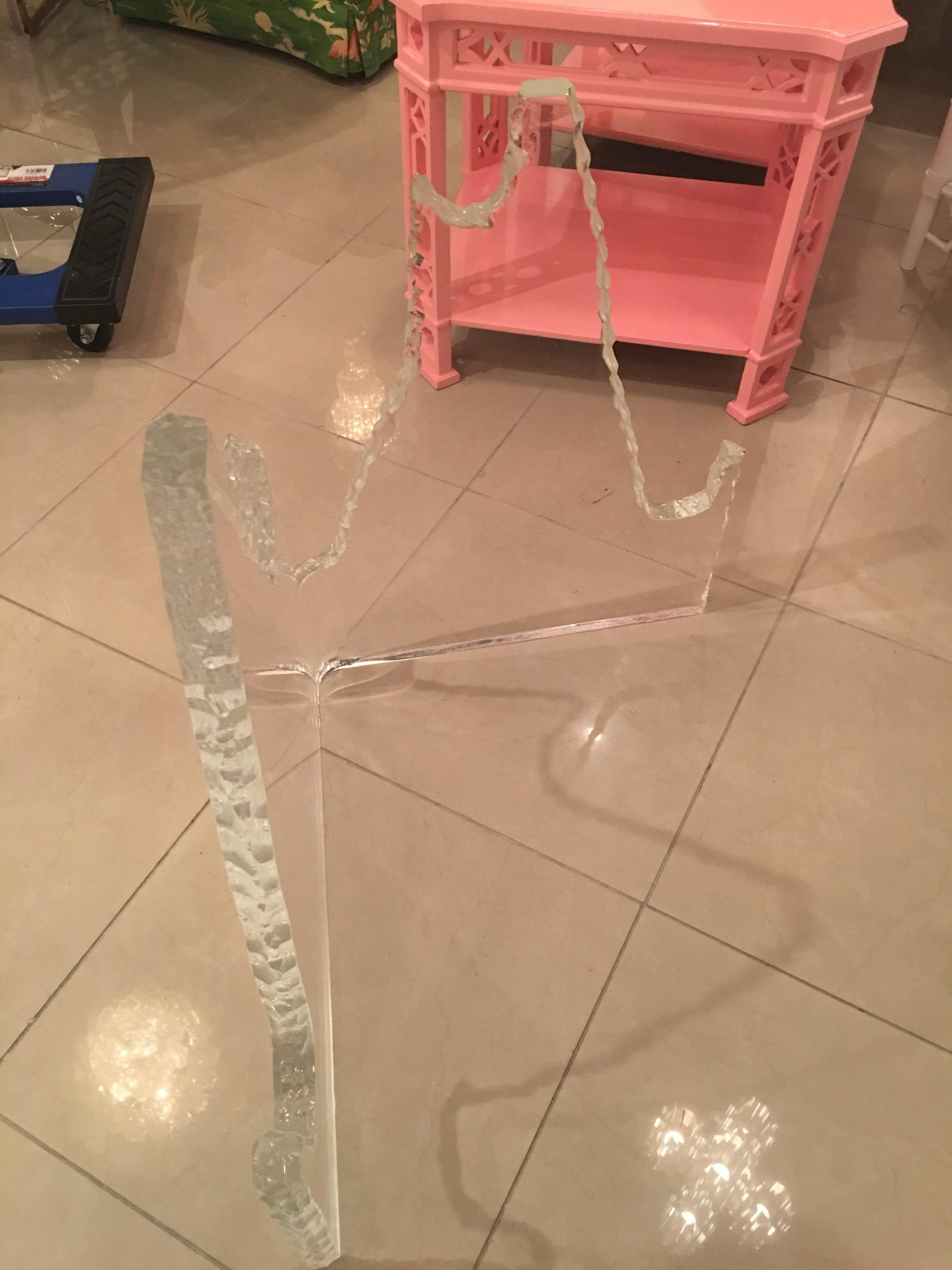 Pair of Lucite Glacier Iceberg Dining Table or Desk Base Style of Lion in Frost In Good Condition For Sale In West Palm Beach, FL