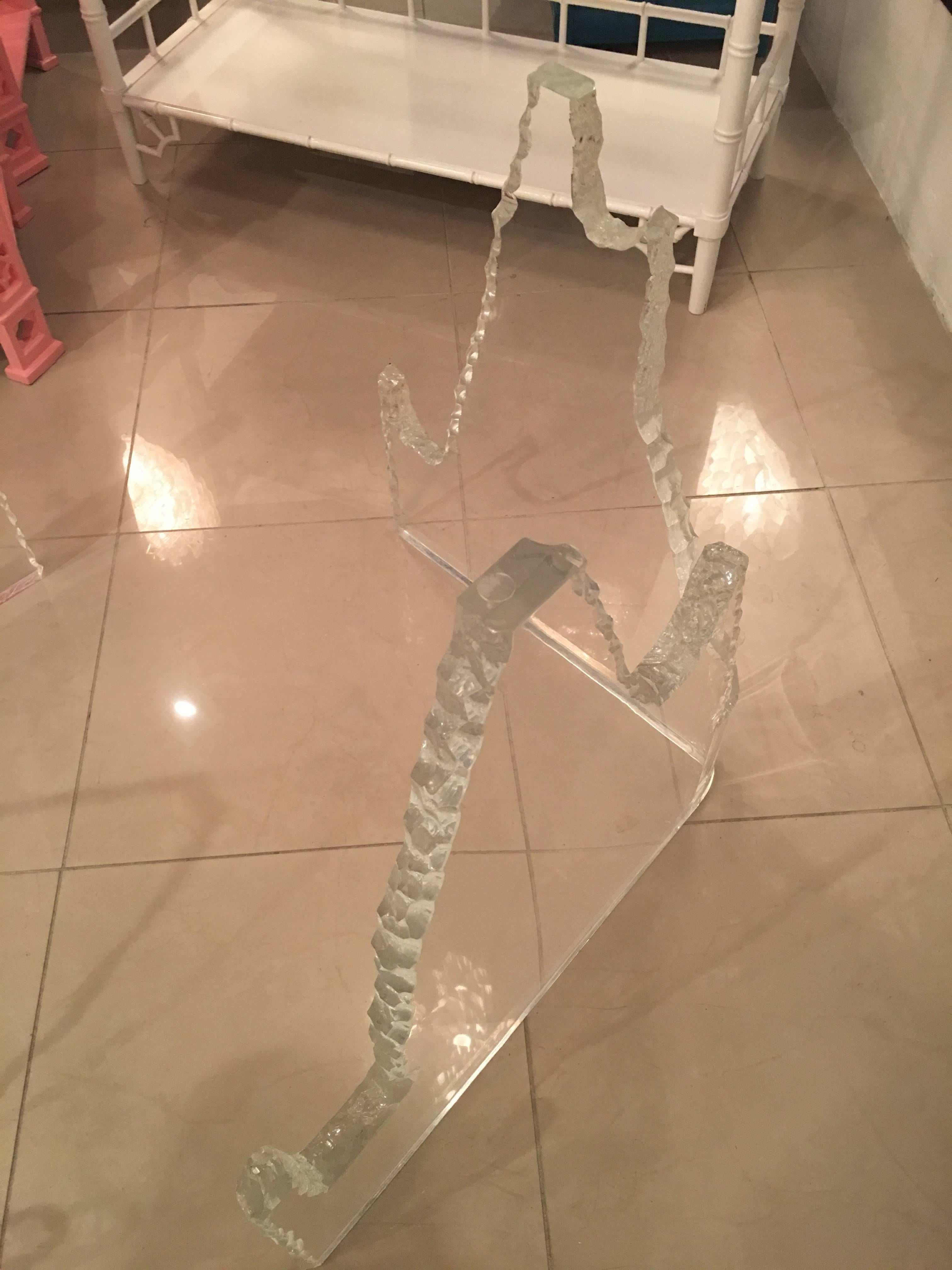 Late 20th Century Pair of Lucite Glacier Iceberg Dining Table or Desk Base Style of Lion in Frost For Sale
