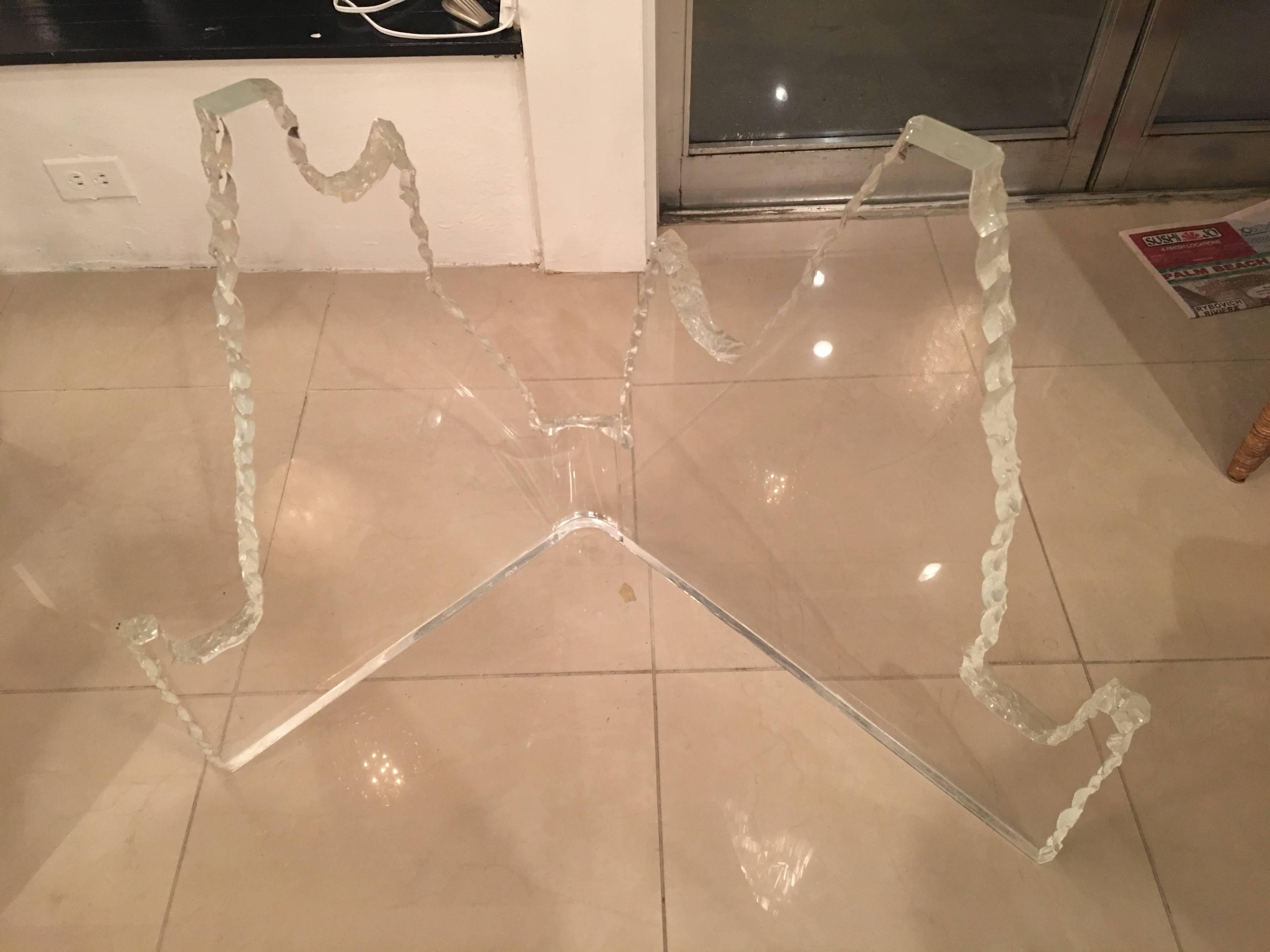 American Pair of Lucite Glacier Iceberg Dining Table or Desk Base Style of Lion in Frost For Sale