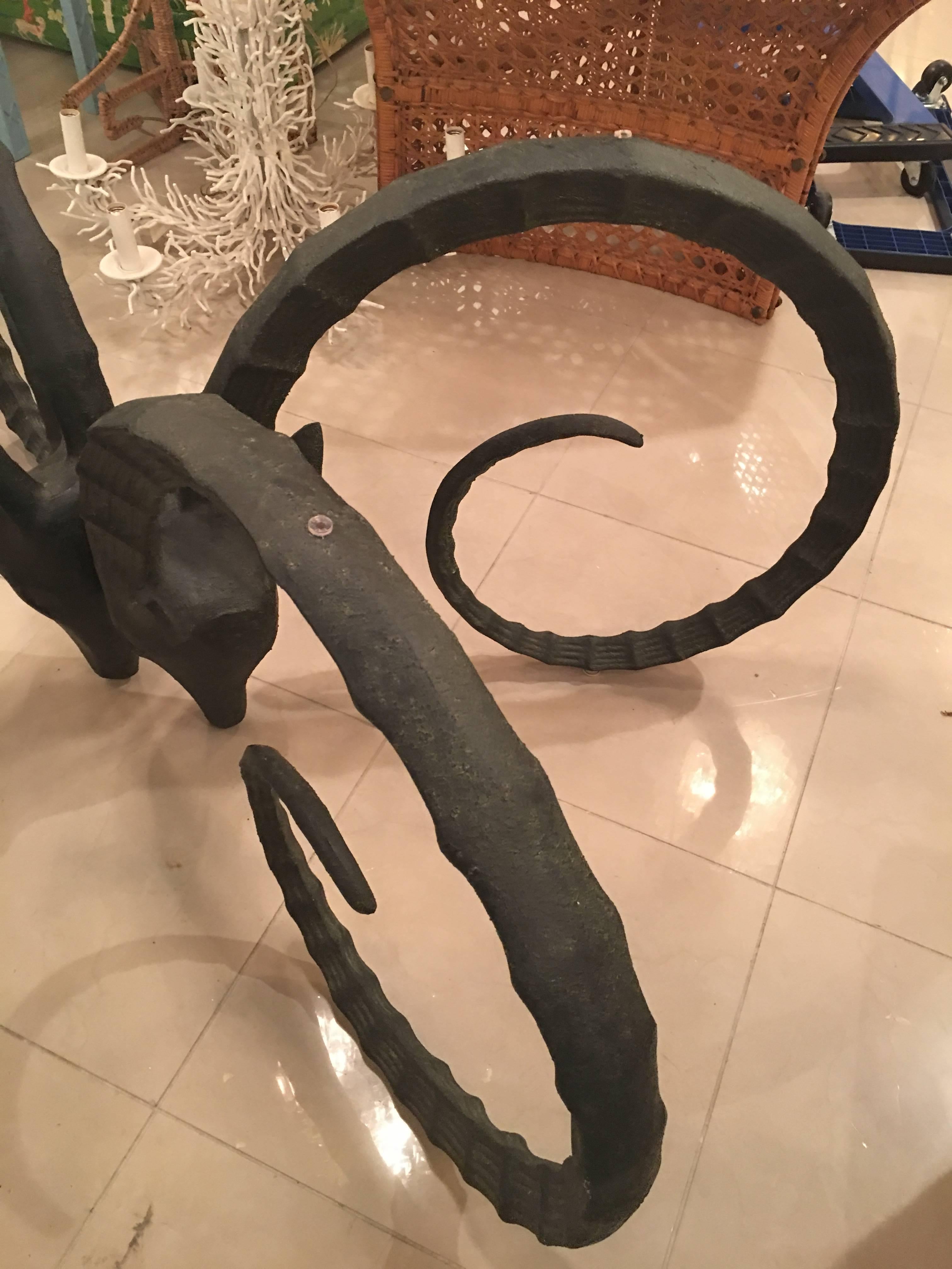 Pair of Black Rams Head Ibex Ram Dining Table or Office Desk Base Metal Gazelle In Good Condition In West Palm Beach, FL