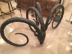 Pair of Black Rams Head Ibex Ram Dining Table or Office Desk Base Metal Gazelle