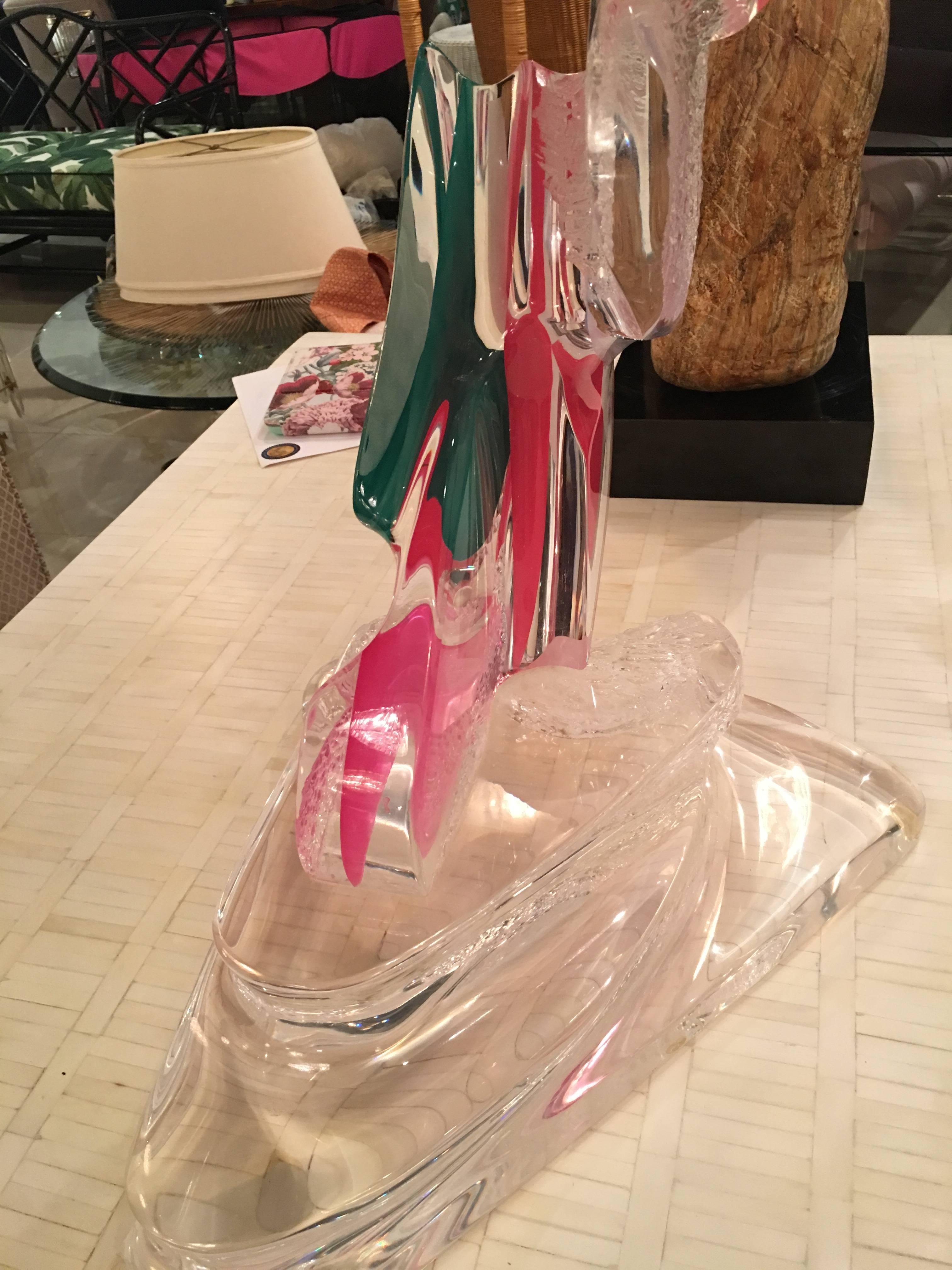 Signed Lucite Abstract Statue Pastel Colors Vintage Hollywood Regency Monumental For Sale 2