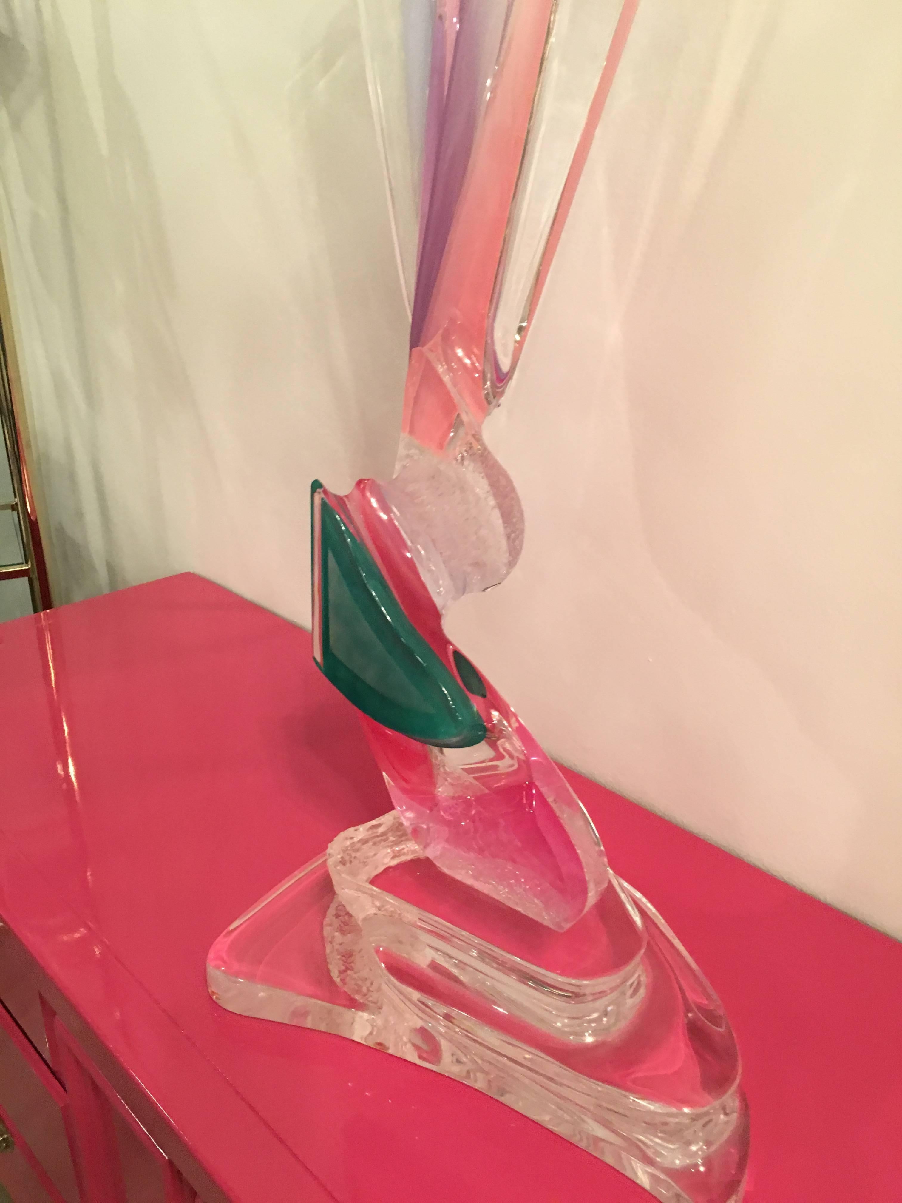 Signed Lucite Abstract Statue Pastel Colors Vintage Hollywood Regency Monumental For Sale 4