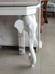 Elephant Wall Console Desk Table Gampel & Stoll Newly Lacquered White Fretwork
