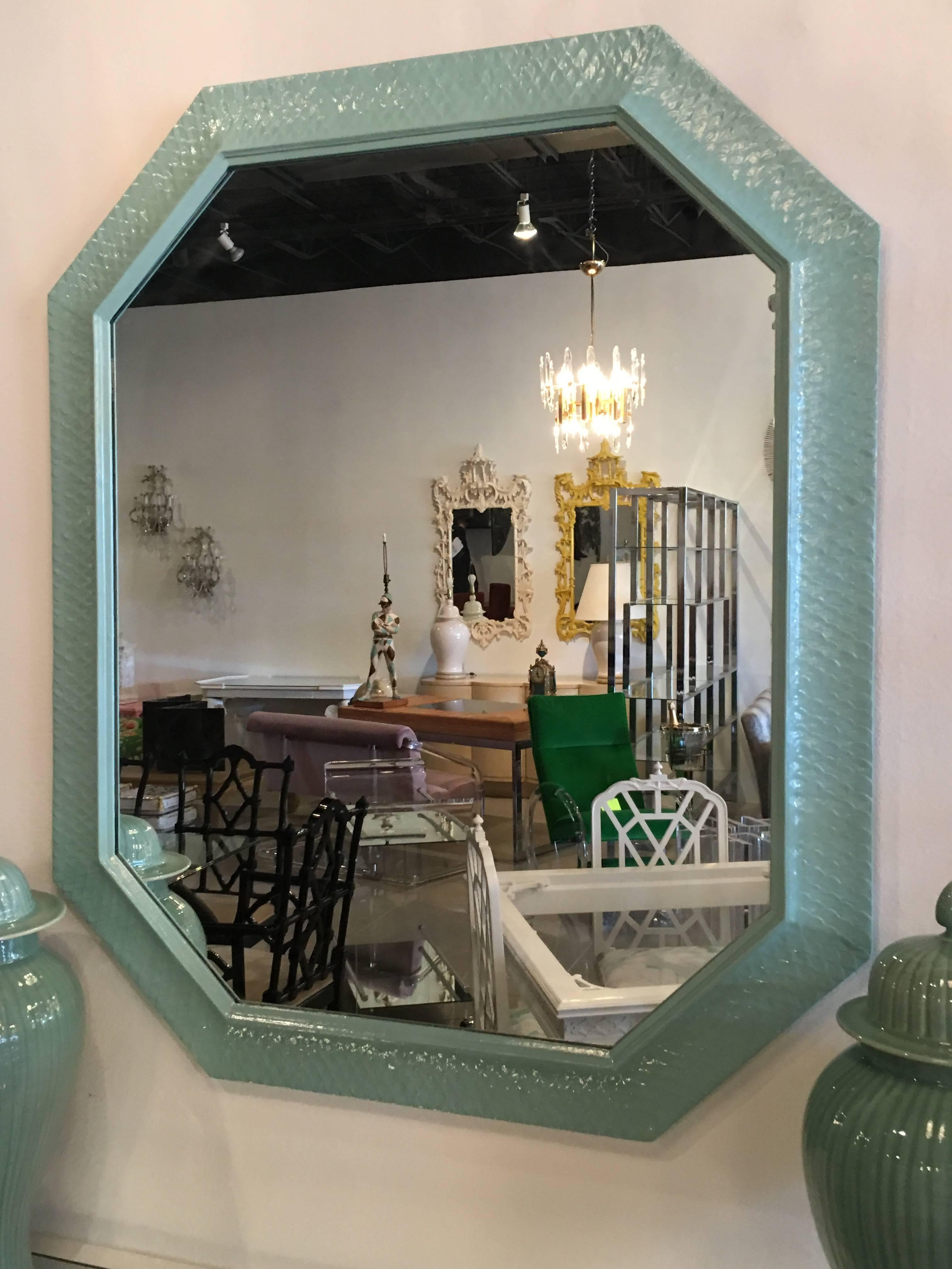 Vintage Wall Mirror Lacquered Palm Beach Green Large 2