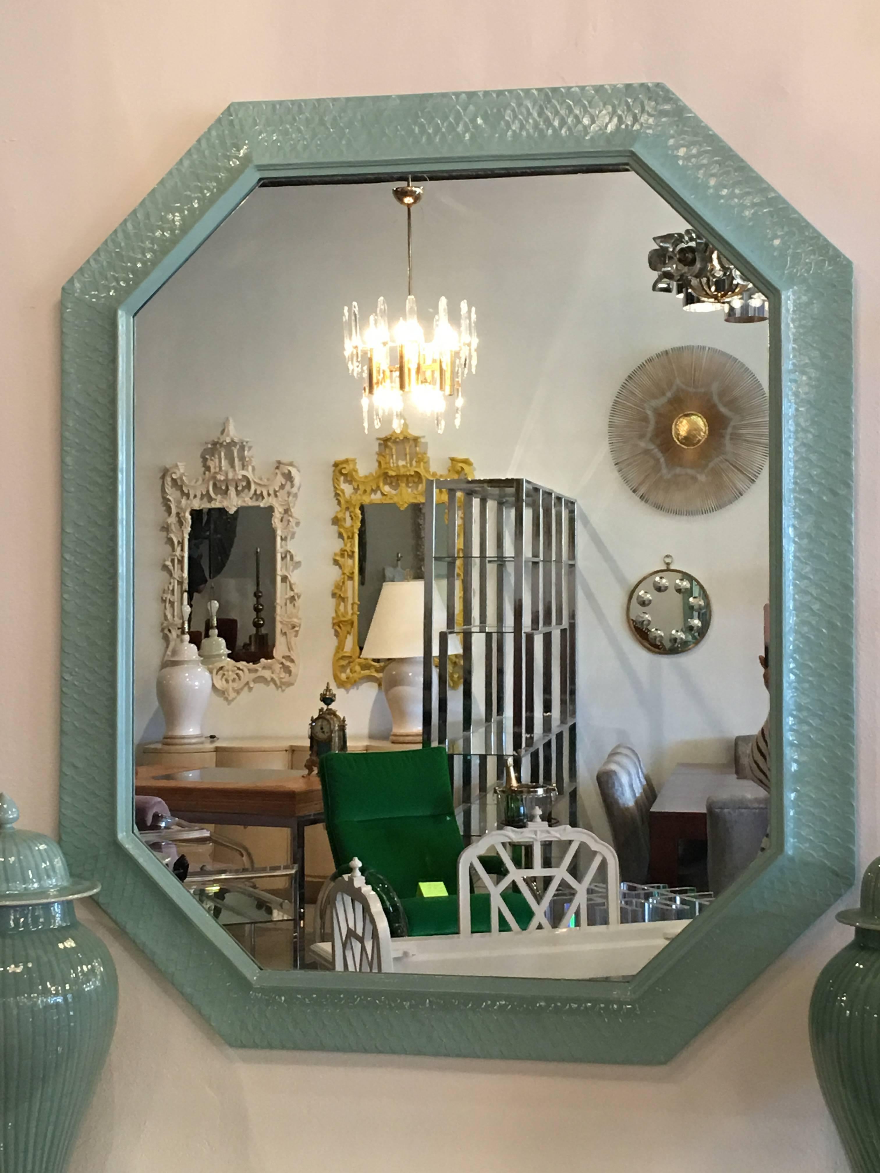 Vintage Wall Mirror Lacquered Palm Beach Green Large 3