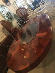 Paul Evans Burl Wood Cityscape Starburst Dining Table Brushed Steel Chrome