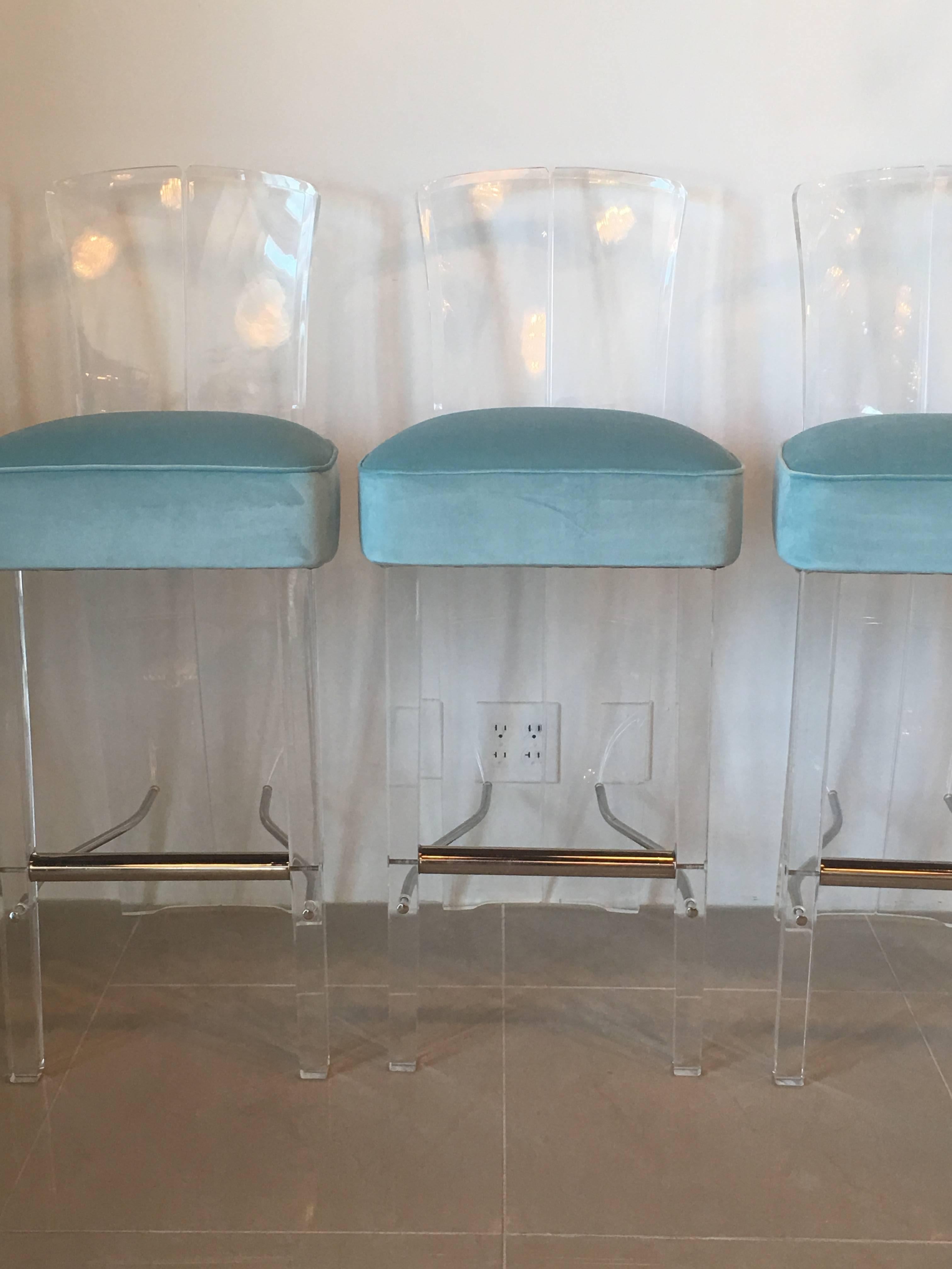 lucite and brass bar stools