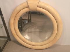 Tessellated Bone Round Wall Mirror Karl Springer Style Vintage Monumental