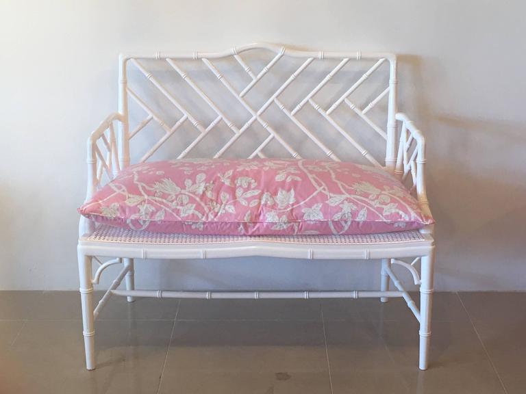 Chinese Chippendale Faux Bamboo Arm Bench Lacquered Chinoiserie