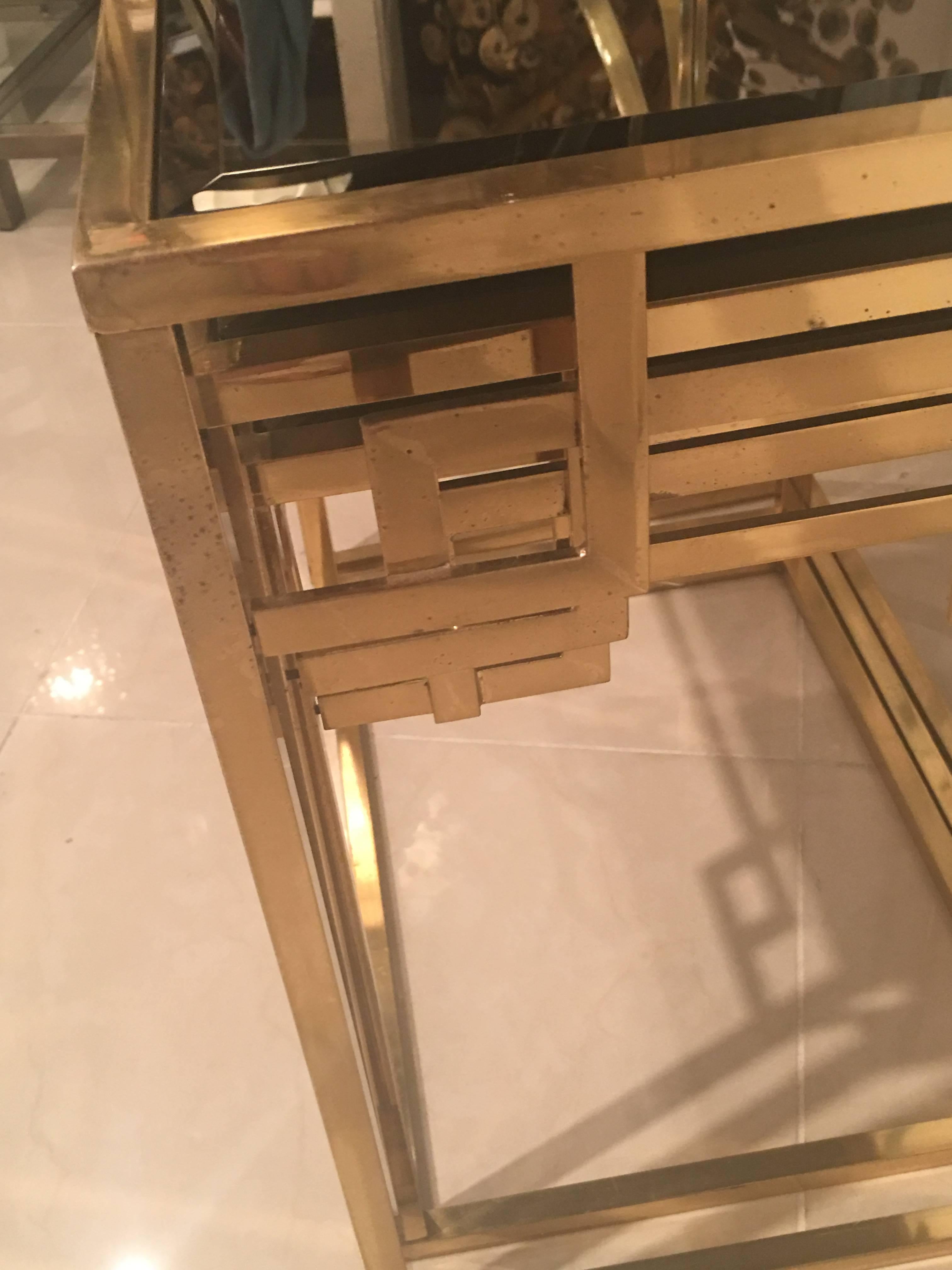Set of Three Brass Greek Key Italian Nesting Tables, Italian End Side Glass 2