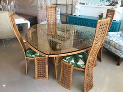 Danny Ho Fong Dining Table Set Four Side Chairs Rattan Wicker Tropical Bamboo