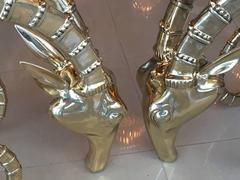Brass Rams Head Pair of Bases Dining Table or Desk Ibex Gazelle