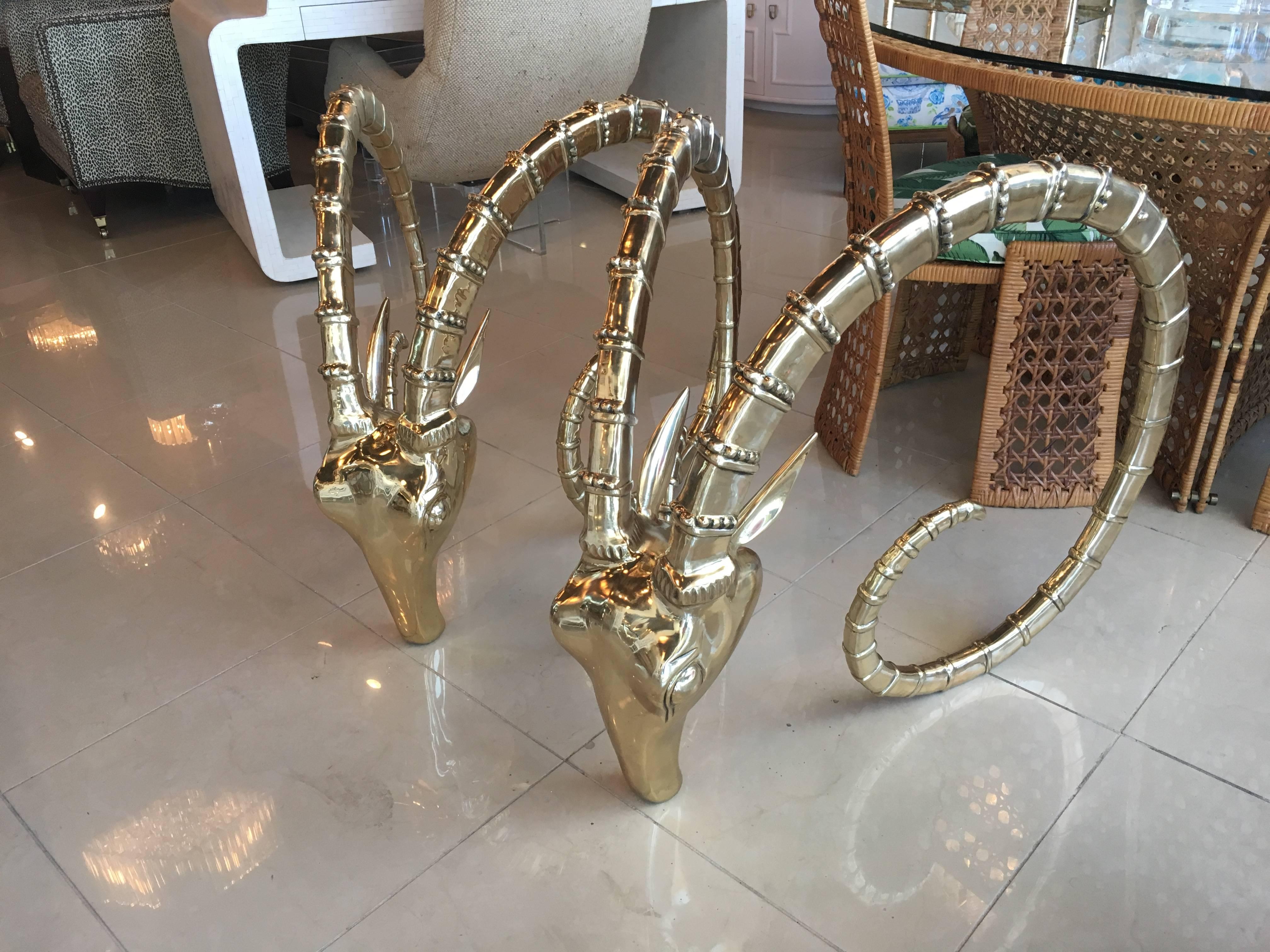 Brass Rams Head Pair of Bases Dining Table or Desk Ibex Gazelle 2