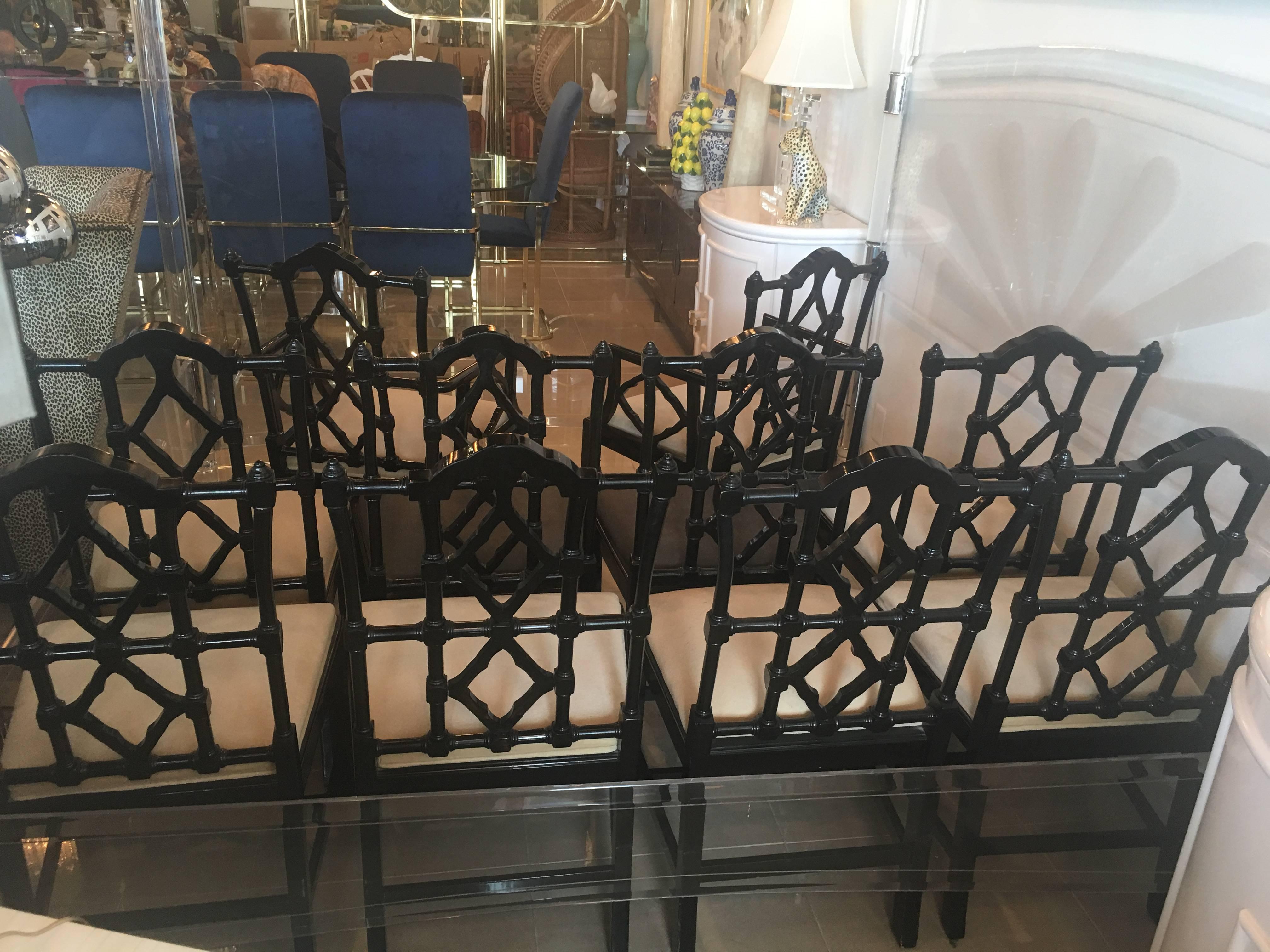 Set of Ten Chinese Chippendale Fretwork Dining Chairs Made in Spain Chinoiserie In Good Condition In West Palm Beach, FL