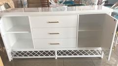 Lacquered Credenza Sideboard Buffet Dresser Vintage Rattan Lucite and Brass