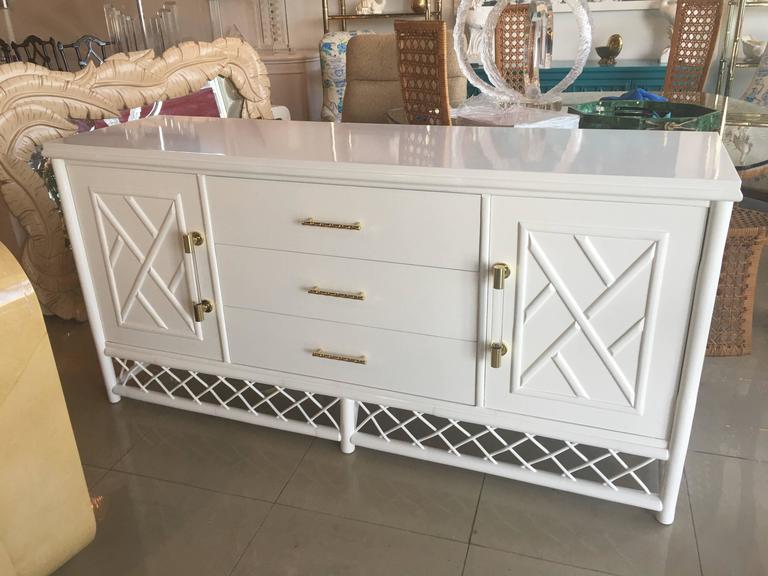 Lacquered Credenza Sideboard Buffet Dresser Vintage Rattan Lucite and