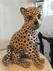 Italian Cheetah Ceramic Statue Vintage Made in Italy Hollywood Regency