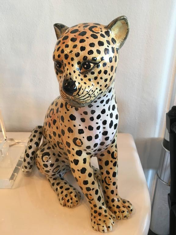 Italian Cheetah Ceramic Statue Vintage Made in Italy Hollywood Regency