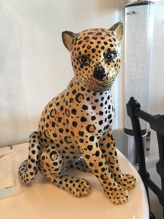 Italian Cheetah Ceramic Statue Vintage Made in Italy Hollywood Regency