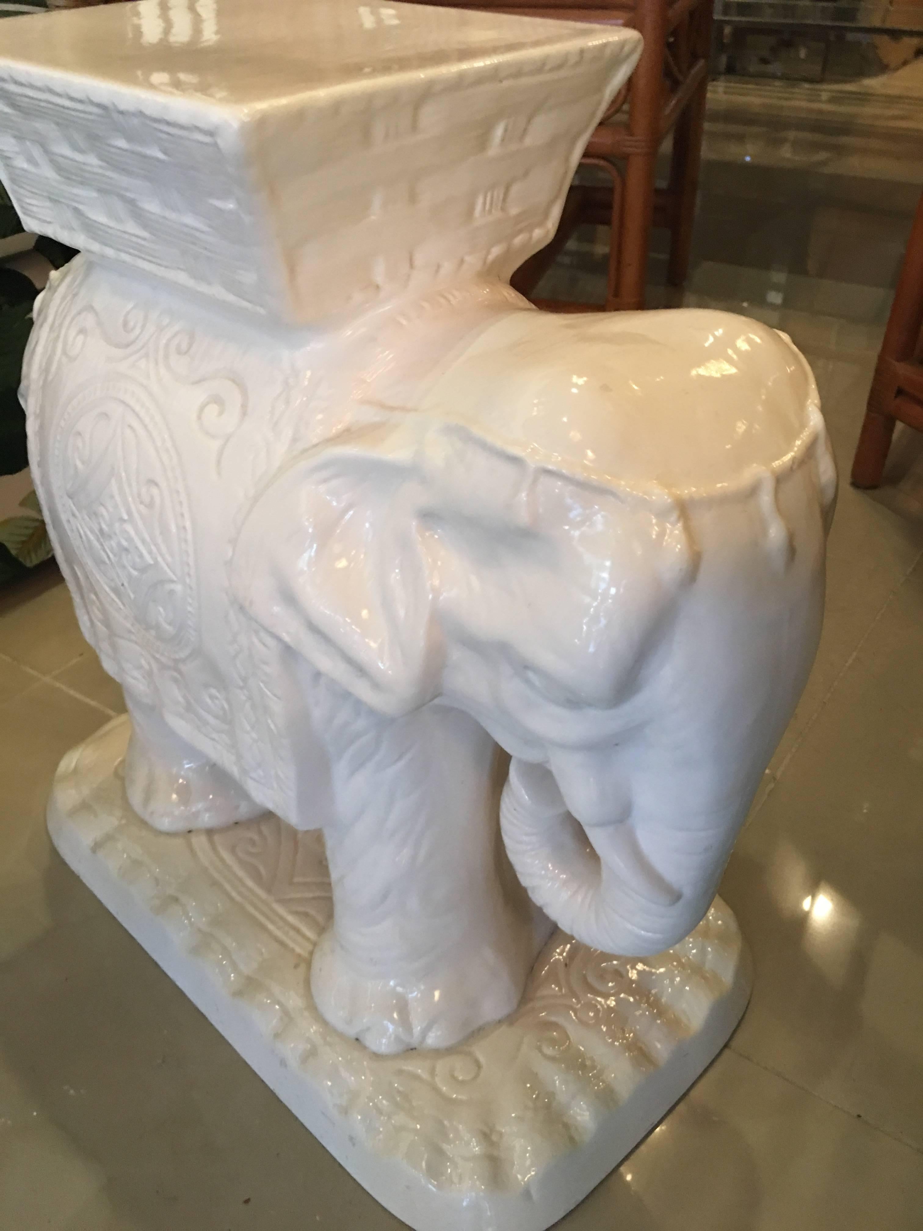 Pair of Vintage Elephant Garden Stools Stands White Hollywood Regency 2
