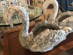 Pair of Vintage Concrete Large Swan English Garden Planters Urns Patina