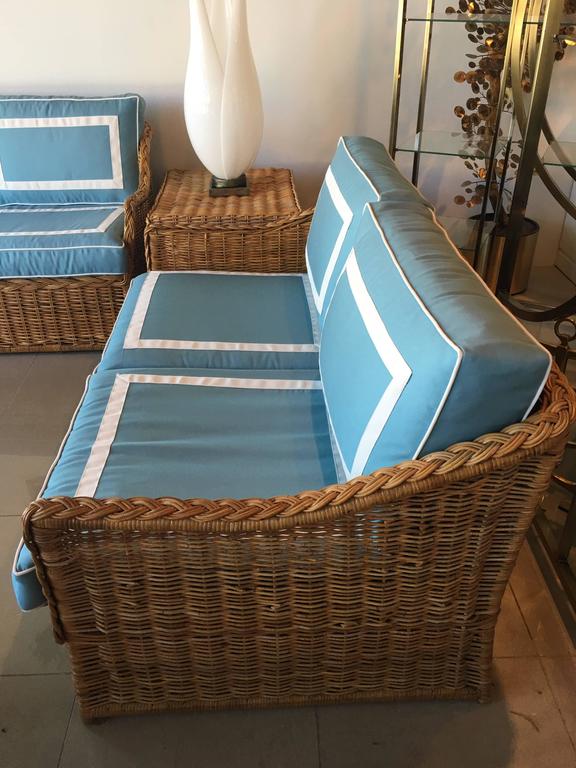 FourPiece Woven Rattan Wicker Patio Sunroom Set Sofa Loveseat Ottoman