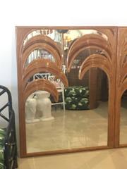 Split Reed Bamboo Wall Mirrors, Set of Three Tropical Leaf Palm Tree Frond