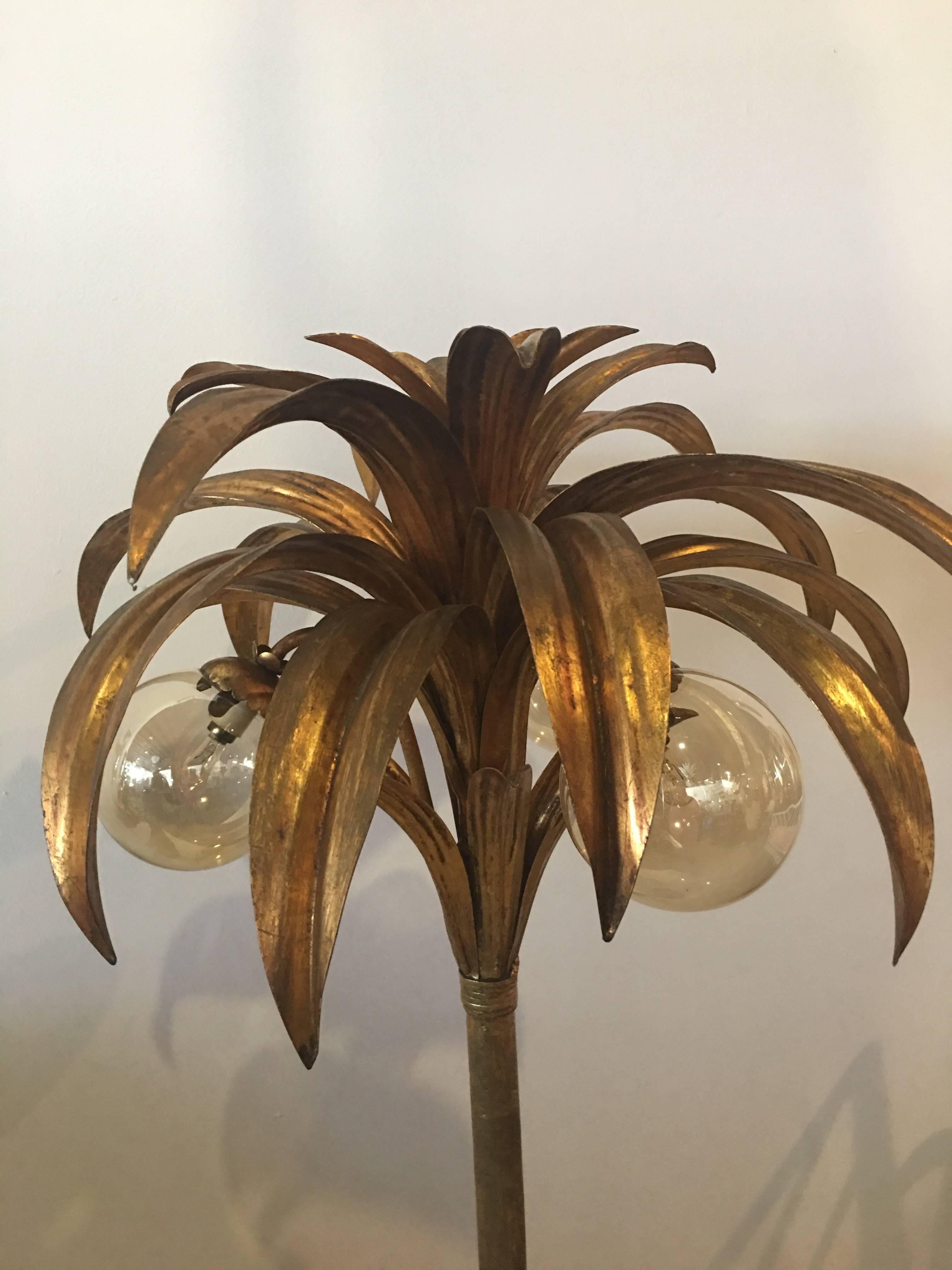 American Palm Tree Floor Lamp Light Brass Gold Tropical Palm Beach Vintage