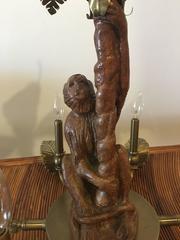 Monkey and Brass Palm Frond Leaf Tree Six-Light Chandelier Tropical Palm Beach