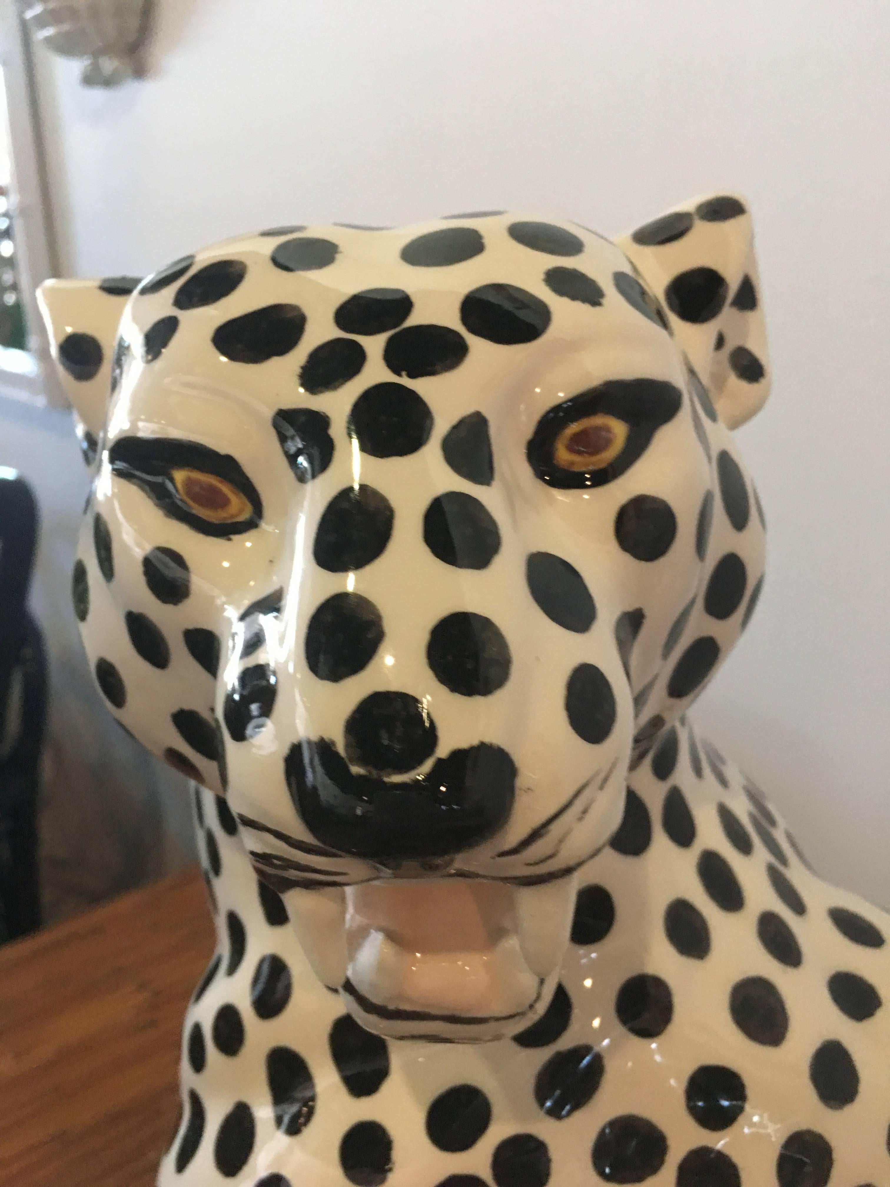 Vintage Cheetah Jaguar Large Ceramic Statue Hollywood Regency at