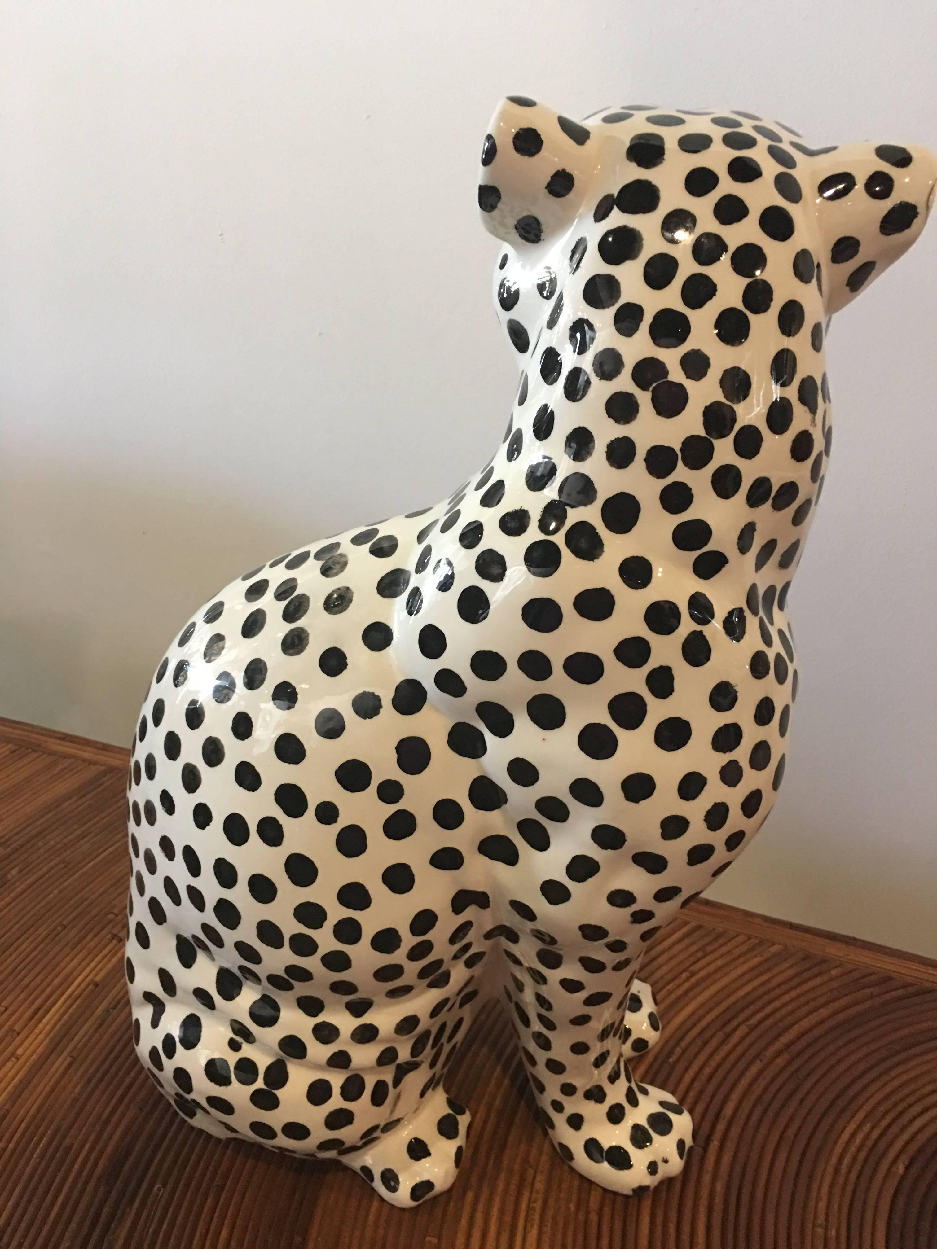 Vintage Cheetah Jaguar Large Ceramic Statue Hollywood Regency at