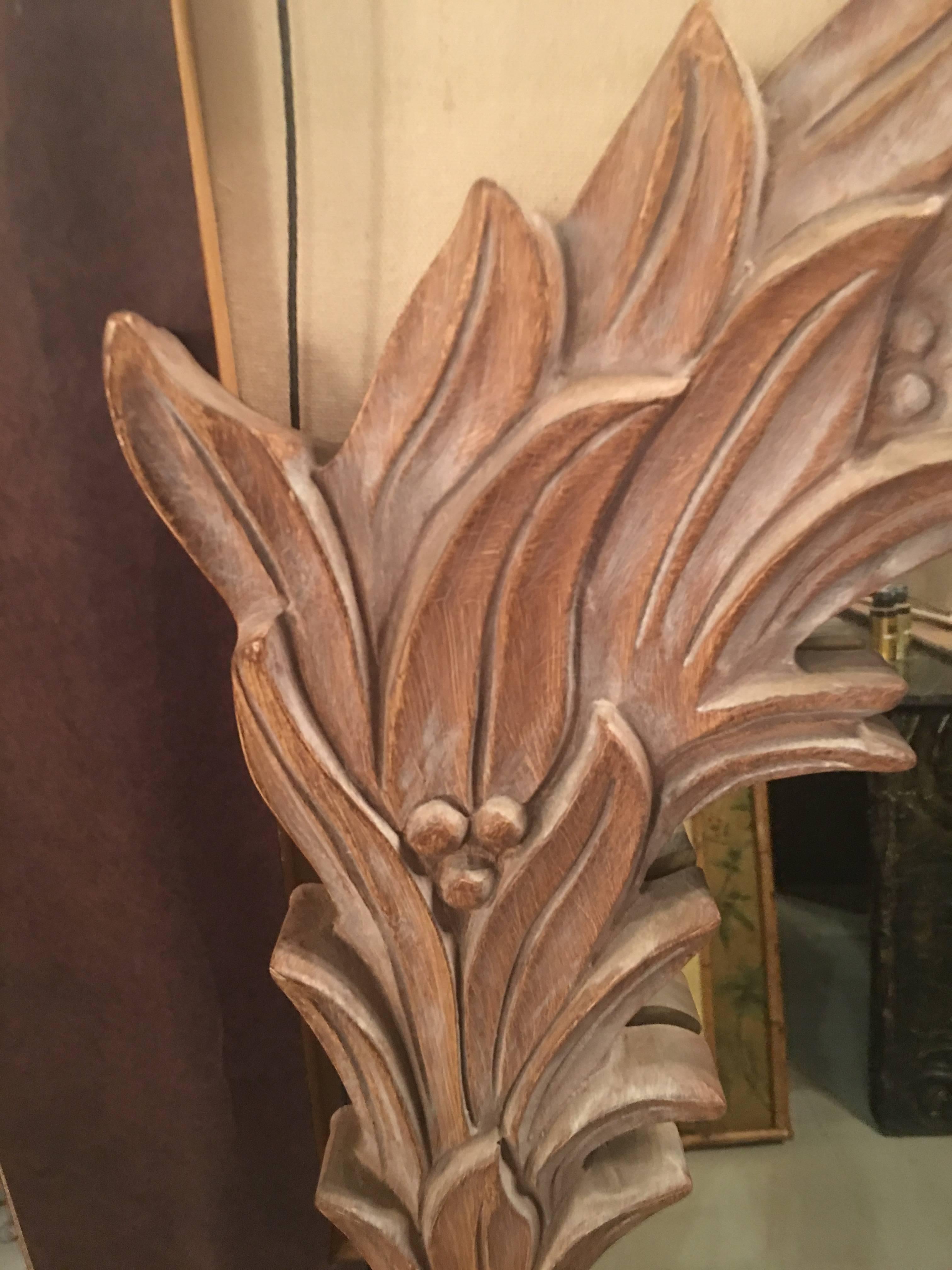Vintage palm frond leaf, leaves wall mirror. In the manner of Serge Roche. Great tropical, Palm Beach style.