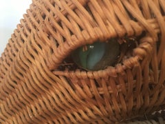 Wicker Ram Garden Stool Plant Stand Vintage Glass Marble Eye